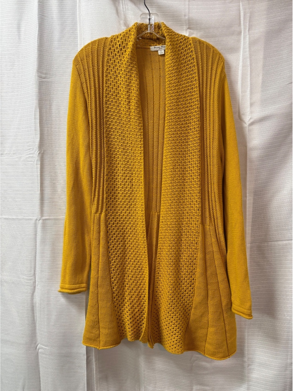Studio Works Petite Mustard Yellow Knit Cardigan Sweater
